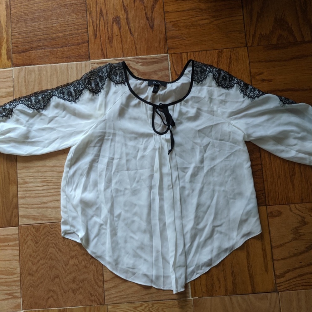 Sheer white and black flowy blouse